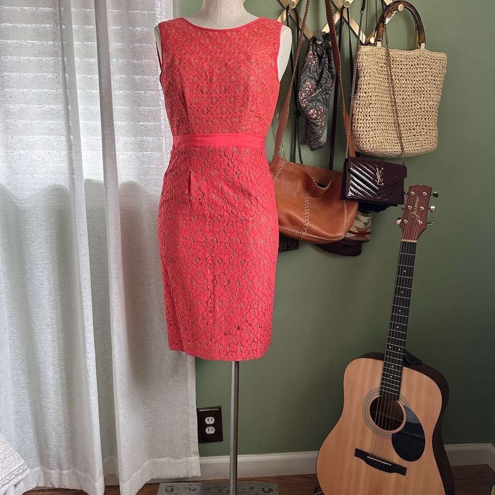 BCBGMaxAzria Coral Lace Sleeveless Sheath Dress